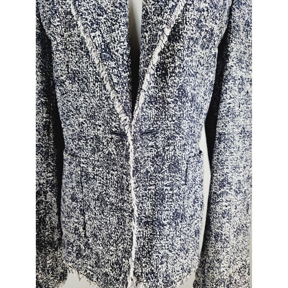 Talbot's Cotton Blend Tweed‎ Blaze 14 Large Blue Navy White Tweed Open Front - Picture 4 of 10